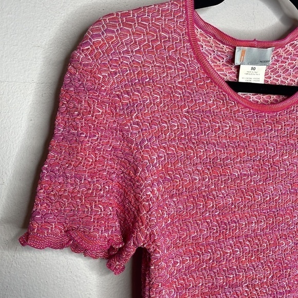 M by Missoni | Women’s Pink Lettuce Hem Short Sleeve Top Size 14 - Picture 2 of 6